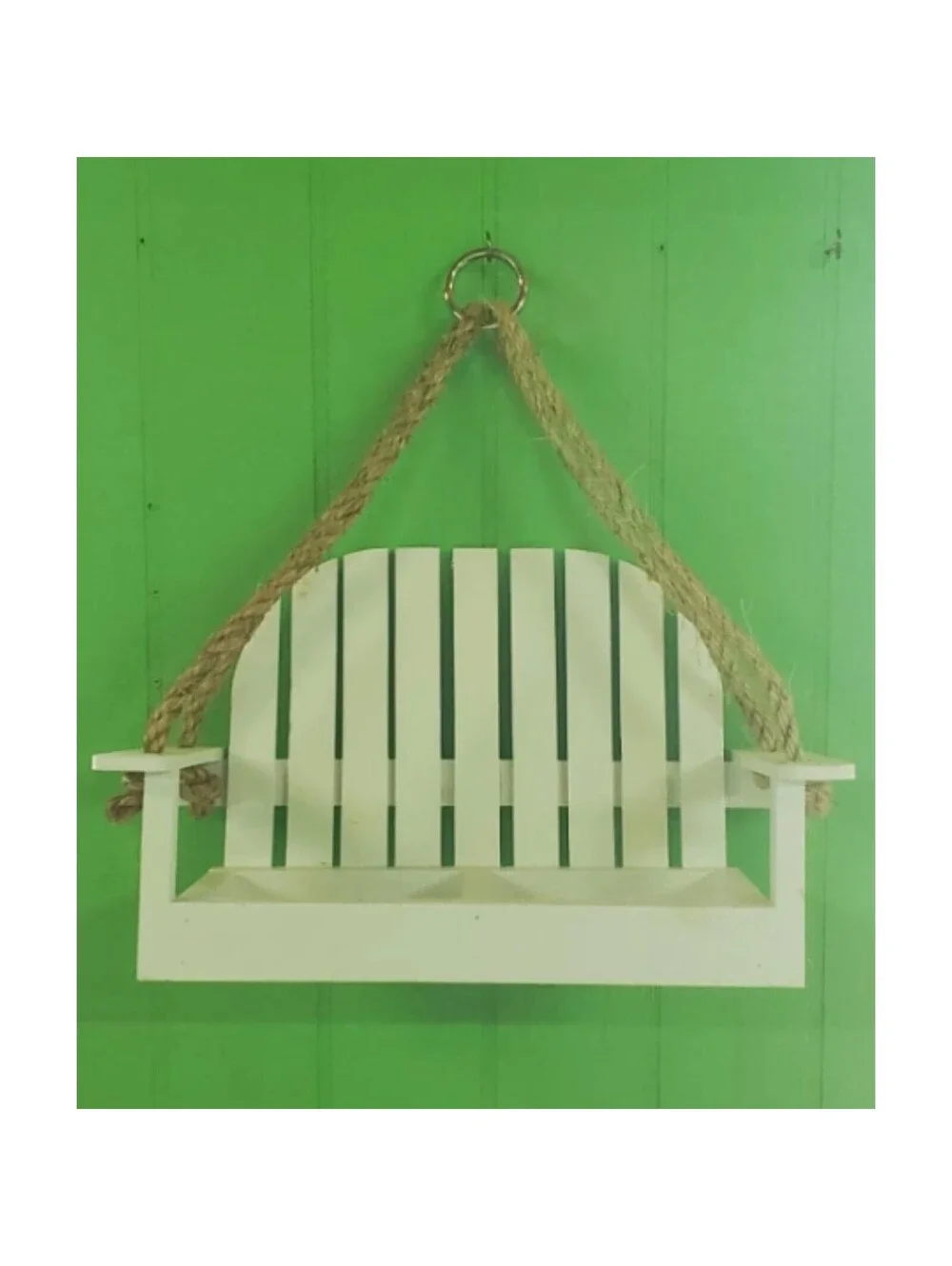 Wooden Hanging White Bird Feeder Bench Swing Seat Seed Garden Handcrafted USA
